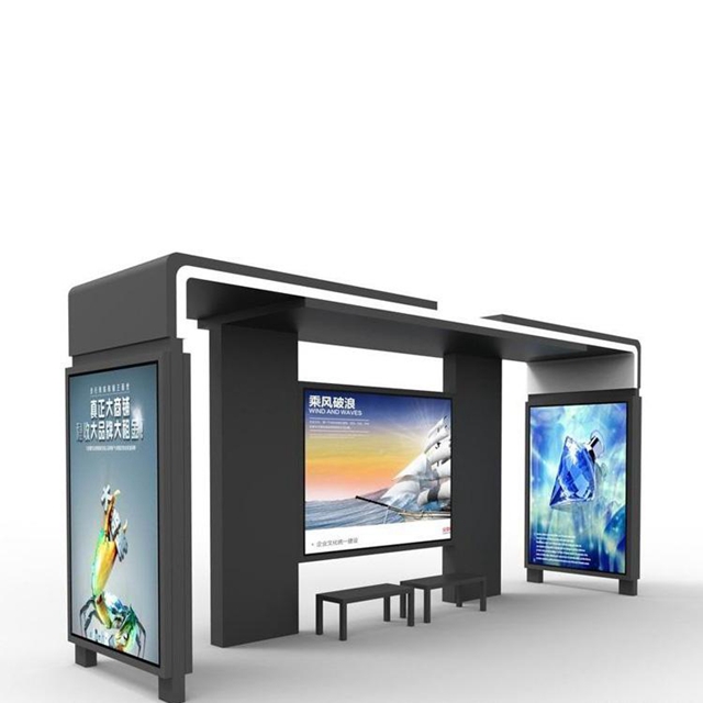 YR-BS-0034 Outdoor Galvanized Steel Bus Stop Shelter With Smart Advertising Function